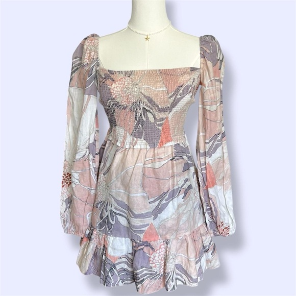 Aritzia Wilfred Tempest Linen Mini Dress in Sunfd Coral/Ardoise - Picture 2 of 8